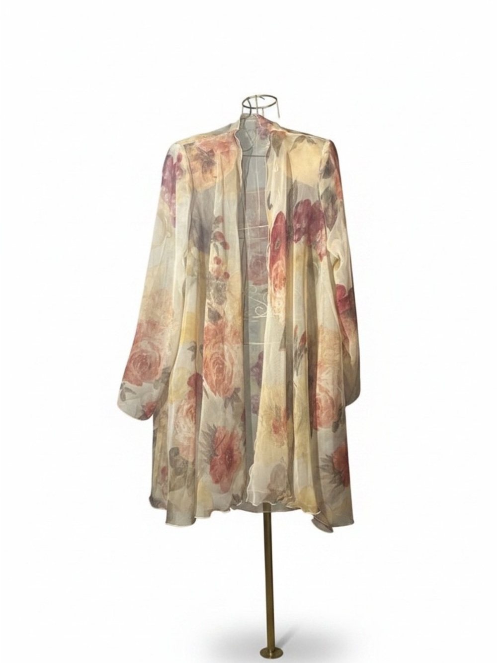 Floral Kimono Sheer Jacket in Cream and Blush